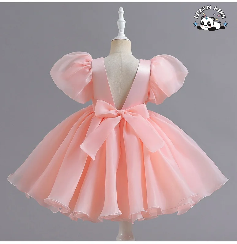 LEZONKIDS - Wholesale High Quality Dot Lace Red Cascading Ruffled Knee Length Flower Girl Dresses for Wedding
